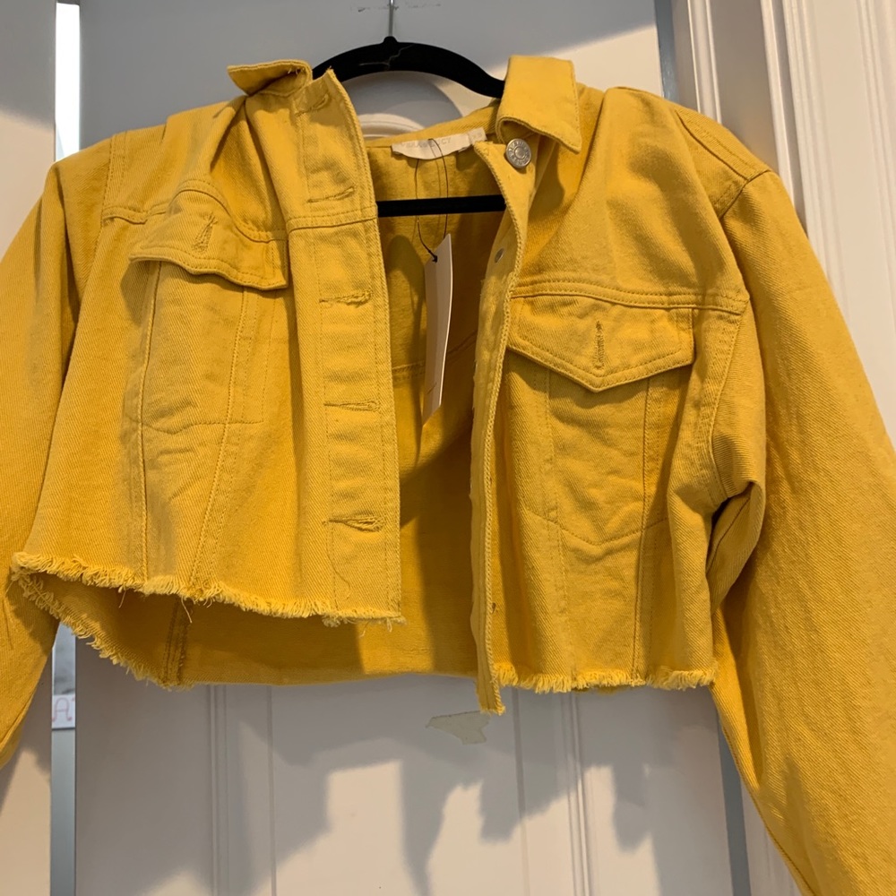 Yellow cropped jean jacket